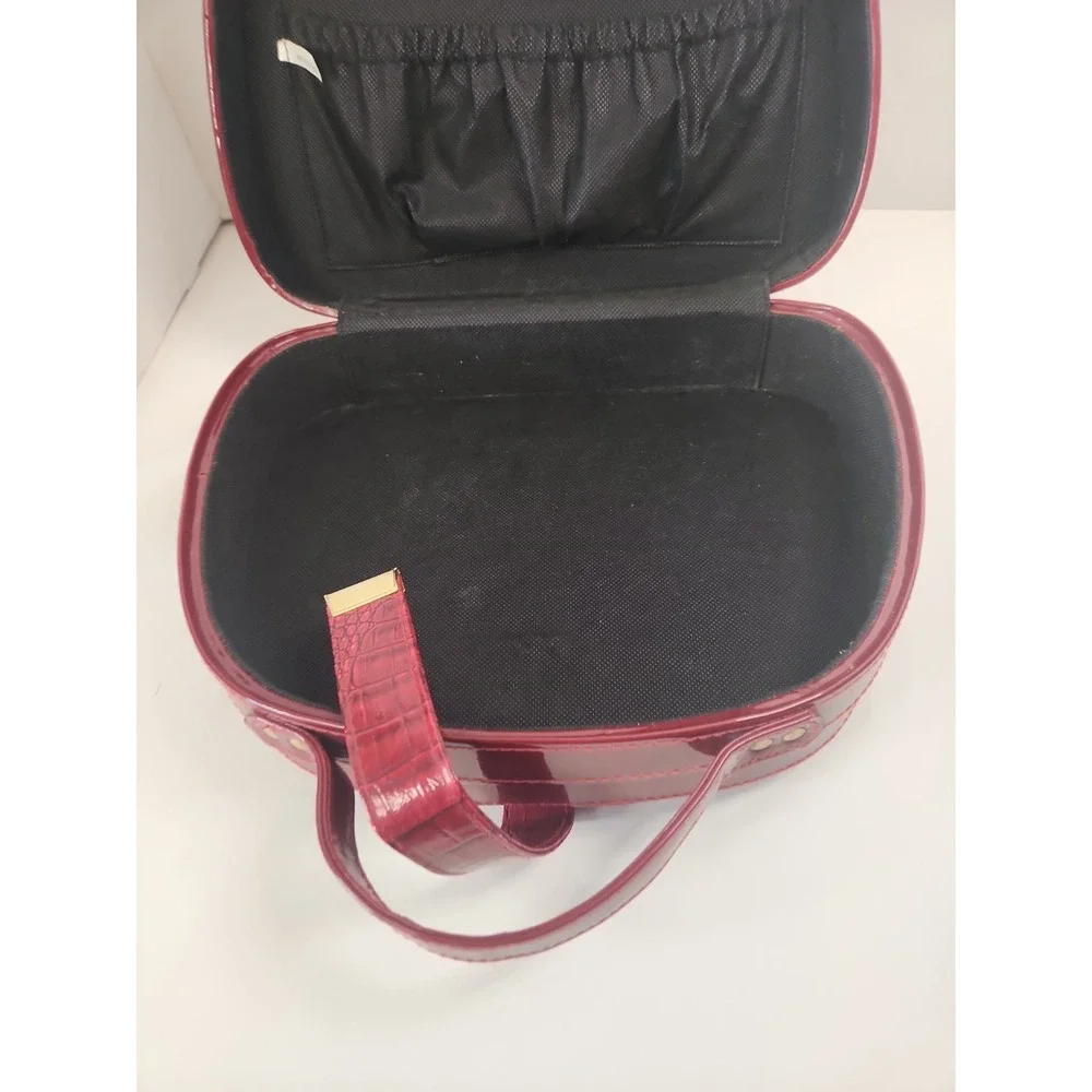 Vtg 90s Red Faux Crocodile Train Case Dome Vanity Cosmetics Travel Box W/Key
